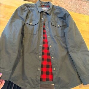 Eddie Bauer Men's Black Shirt Jacket with Red Plaid Interior